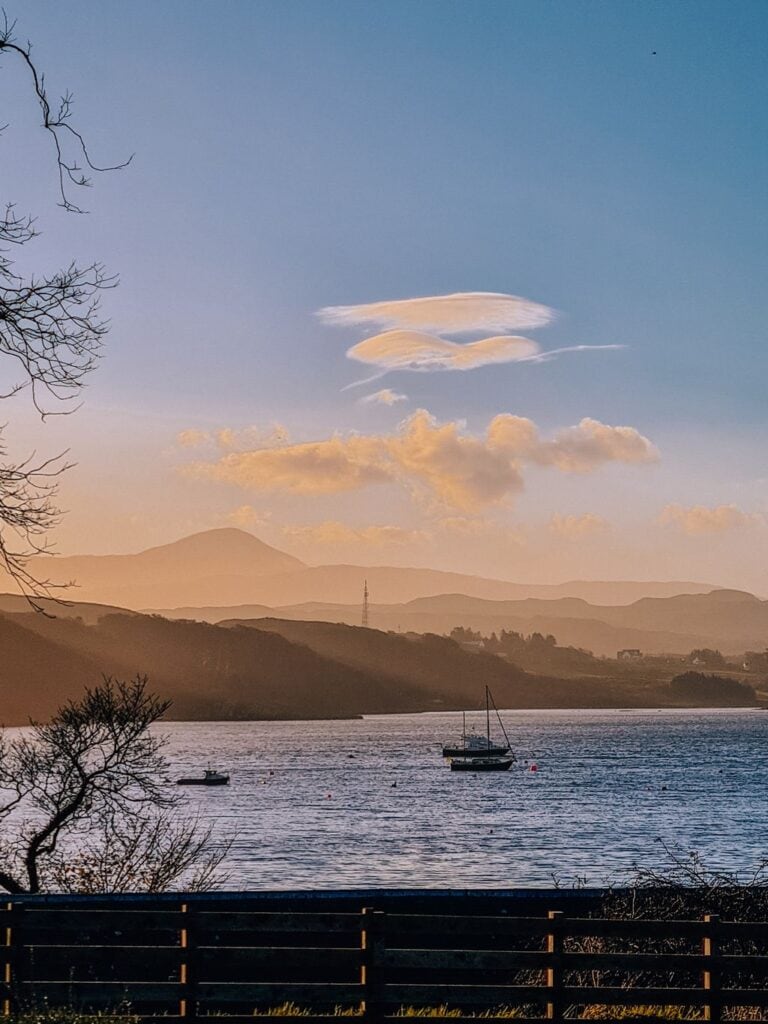 sunset over the coast and hills in Scotland