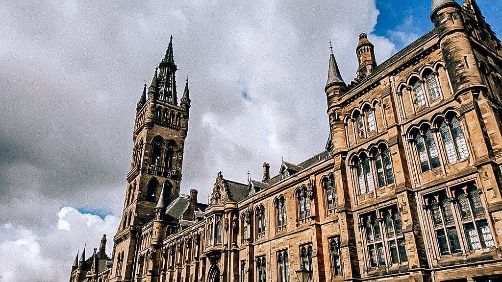 Looking up at Glasgow historic buildings facade