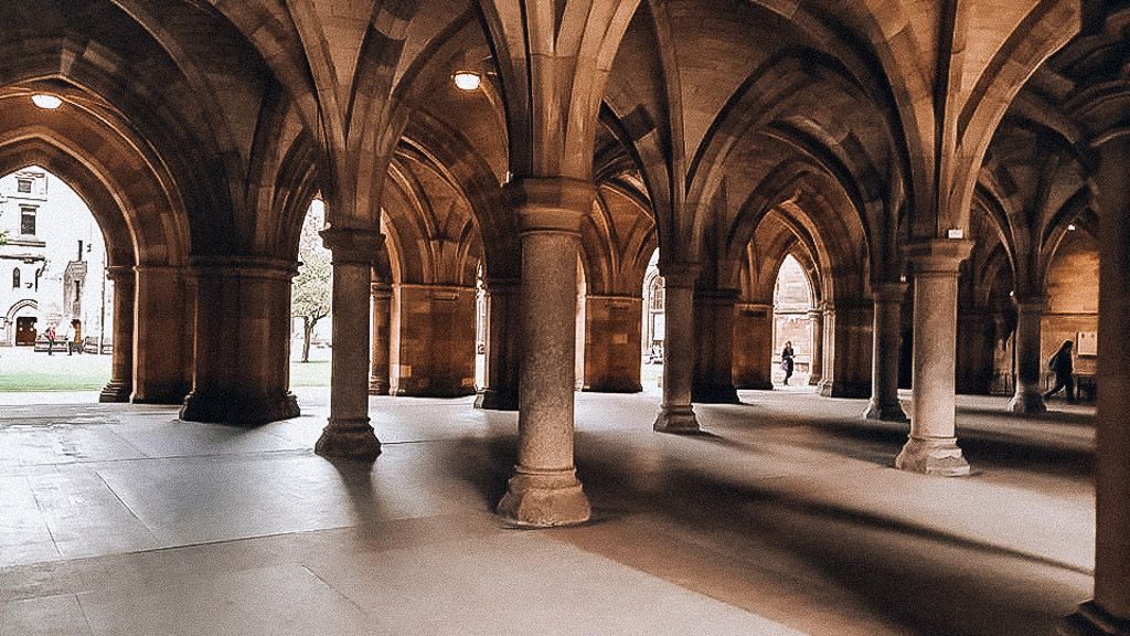 Beautiful cloister columns in Glasgow University
