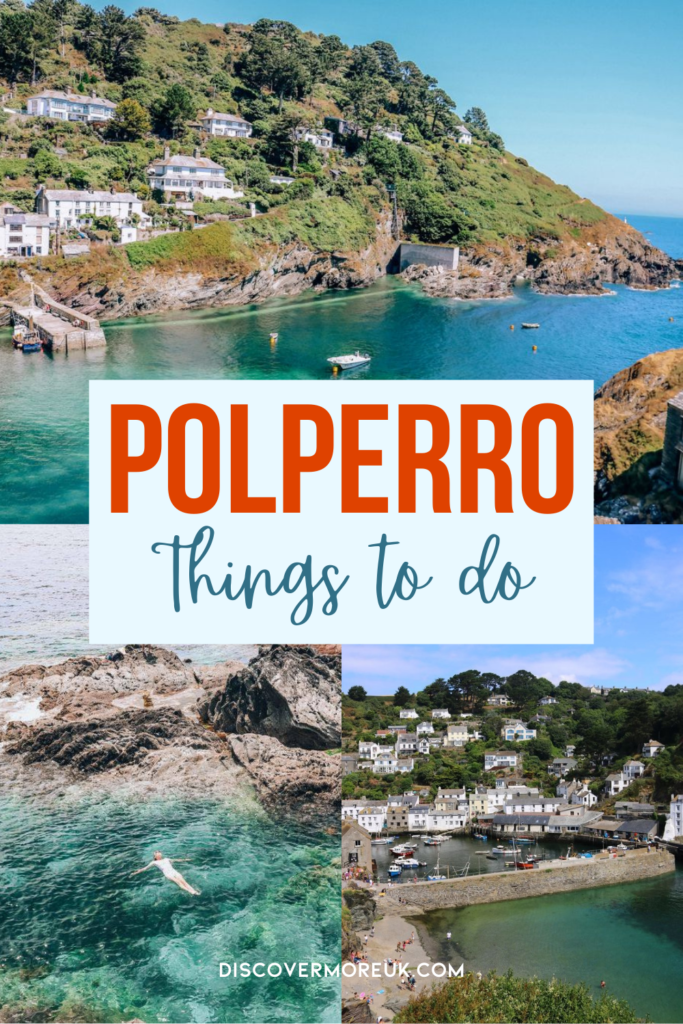 Pinnable image with 3 photos with text that reads,"Polperro, things to do".